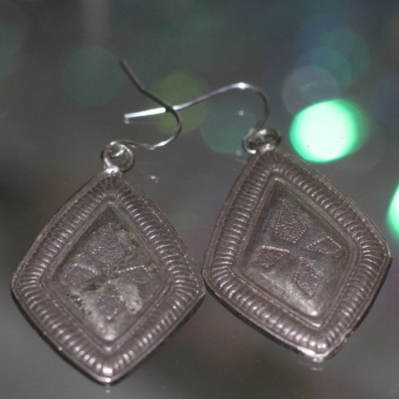 Silver Triangular Cross Tribal Print Earrings - Picture 1 of 5